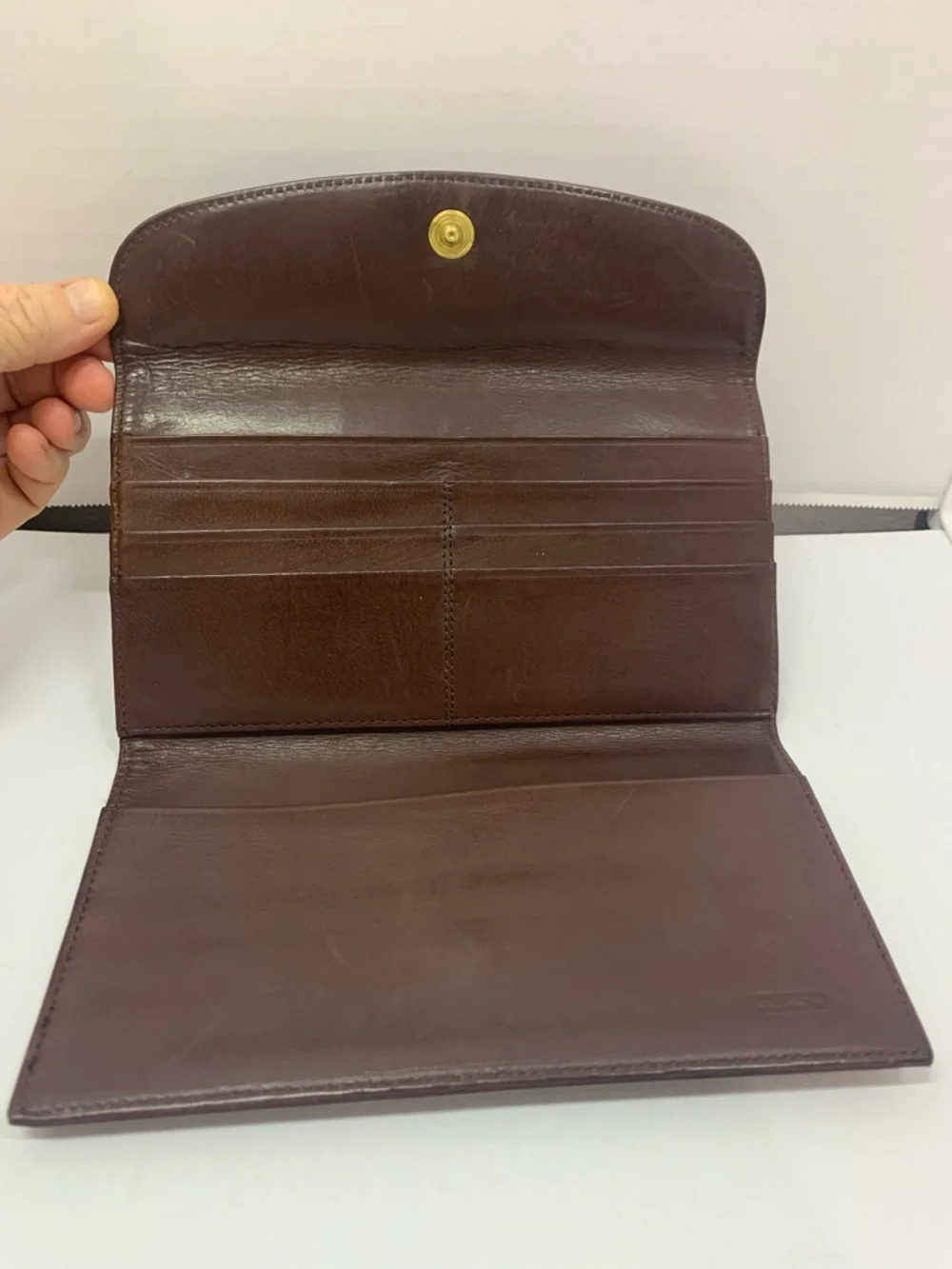Coach Vintage Water Buffalo Dark Brown Leather Tri-Fold Wallet #4730